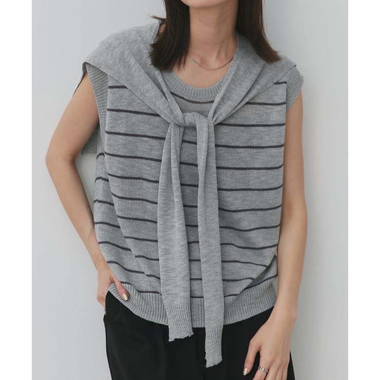 ライトグレー | フェイクカーディガン付き ノースリーブニット | ad thie