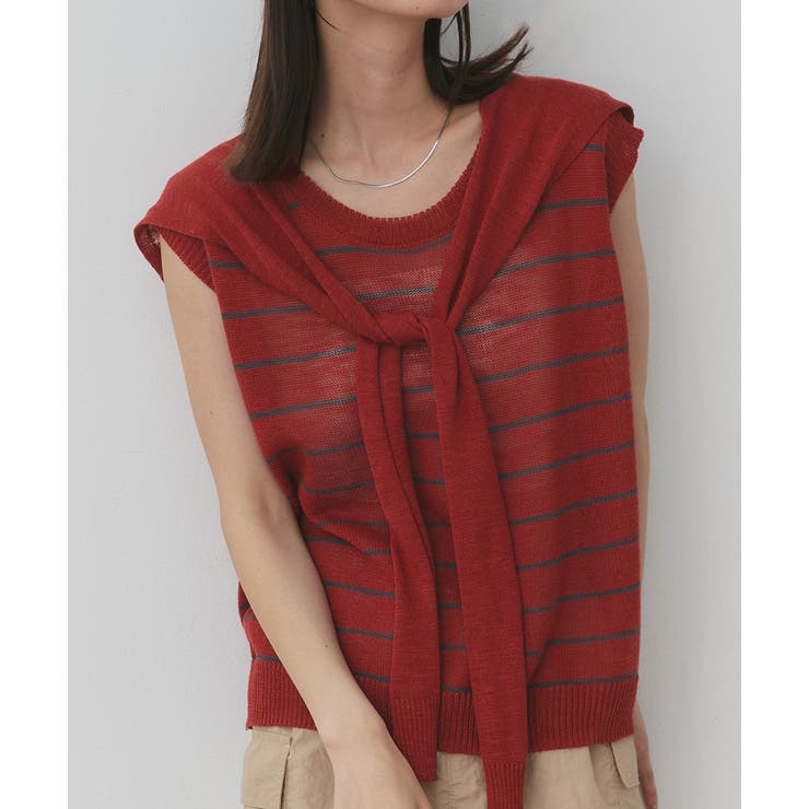 レッド | フェイクカーディガン付き ノースリーブニット | ad thie