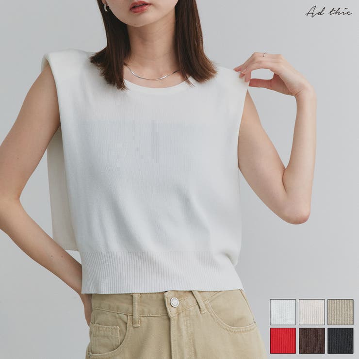 ショート丈リボンノースリーブニット | ad thie | 詳細画像1 