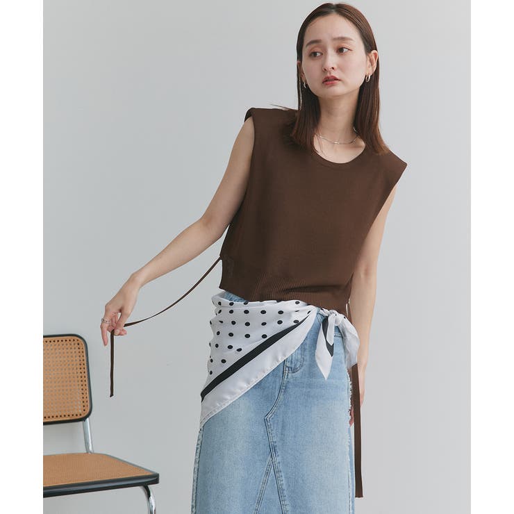 ダークブラウン | ショート丈リボンノースリーブニット | ad thie