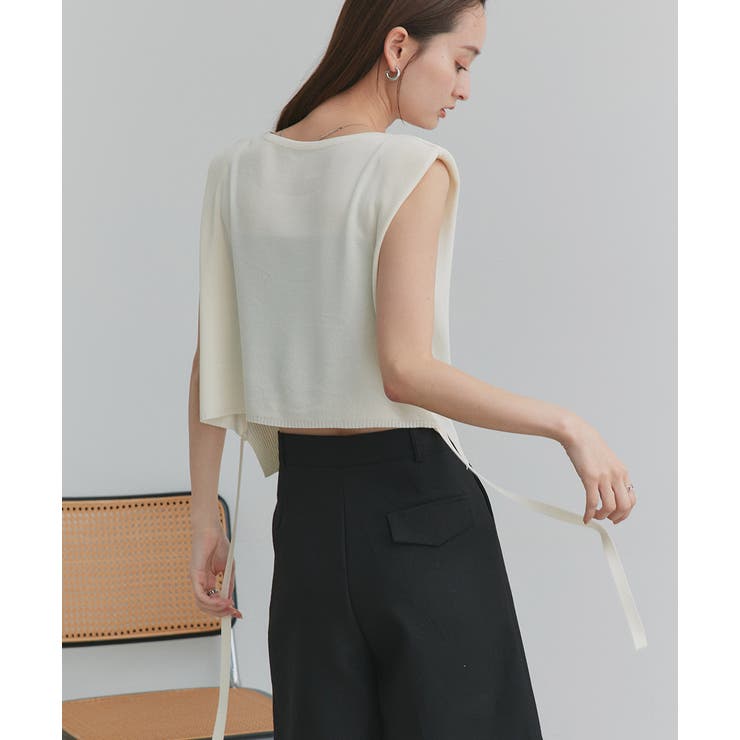 アイボリー | ショート丈リボンノースリーブニット | ad thie