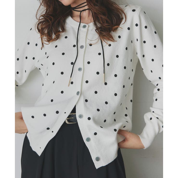 オフホワイト | ポルカドットニットカーディガン | ad thie