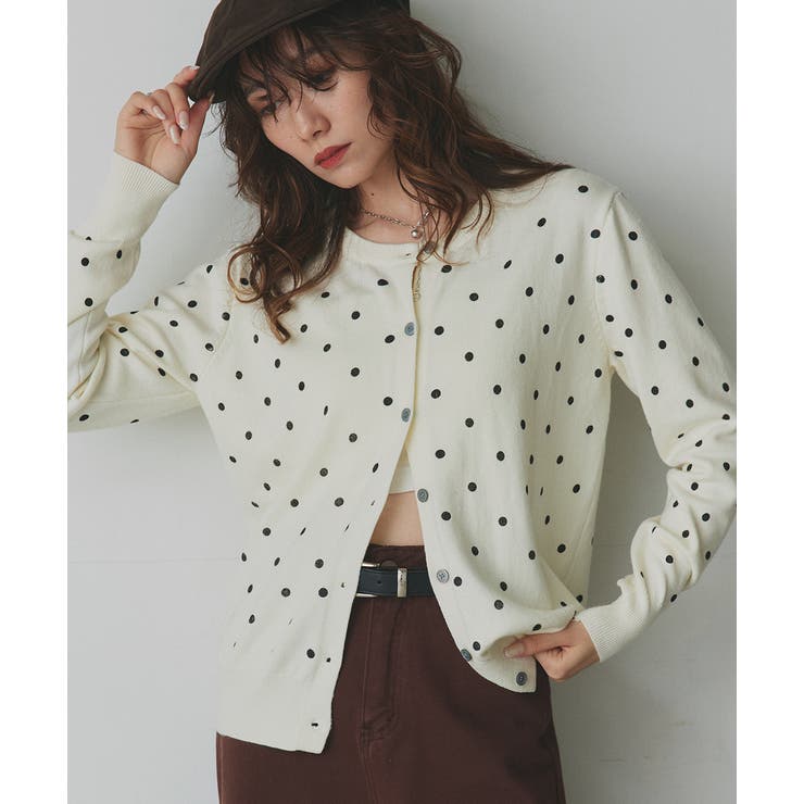 アイボリー | ポルカドットニットカーディガン | ad thie