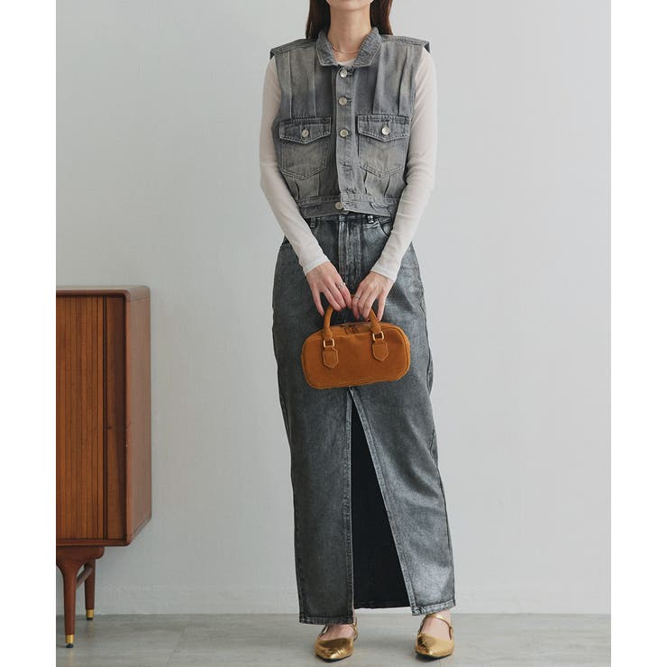 タックデザインデニムショート丈ベスト | ad thie | 詳細画像14 