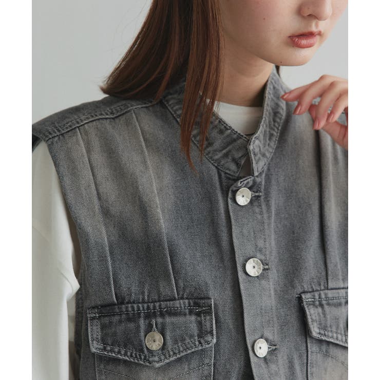 タックデザインデニムショート丈ベスト | ad thie | 詳細画像23 