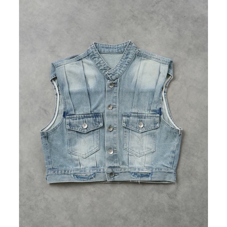 タックデザインデニムショート丈ベスト | ad thie | 詳細画像26 