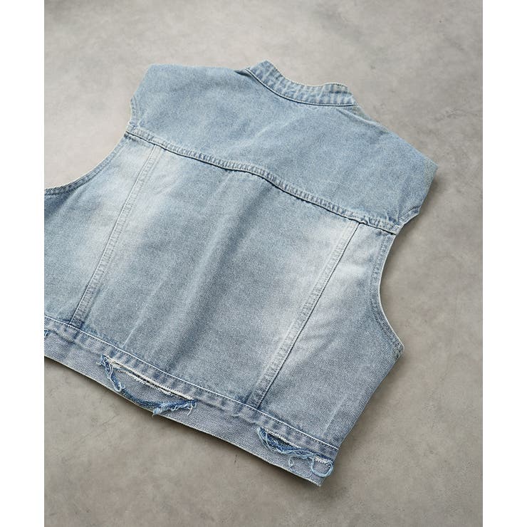 タックデザインデニムショート丈ベスト | ad thie | 詳細画像27 