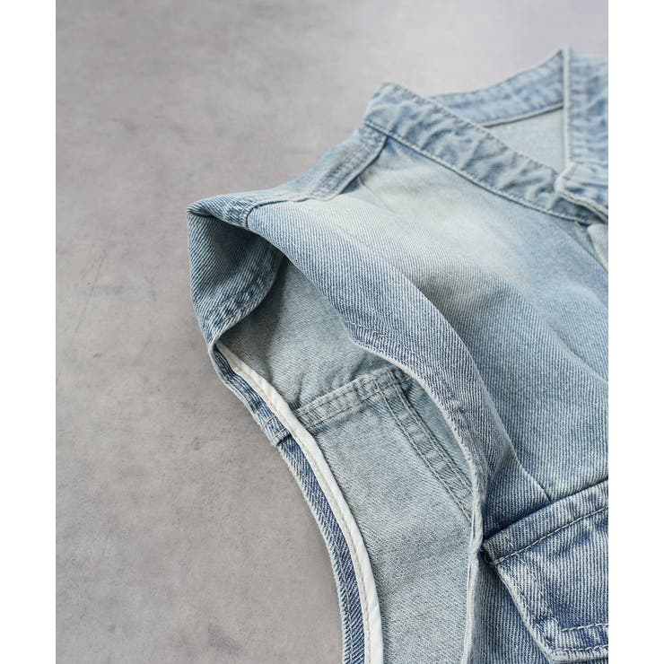 タックデザインデニムショート丈ベスト | ad thie | 詳細画像29 