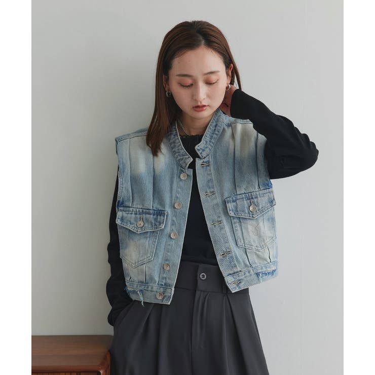 2025AW新作】タックデザインデニムショート丈ベスト[品番