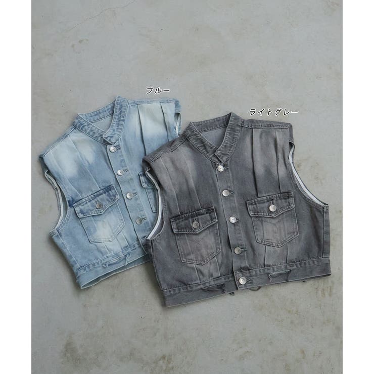 タックデザインデニムショート丈ベスト | ad thie | 詳細画像32 