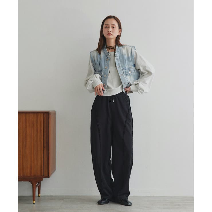 タックデザインデニムショート丈ベスト | ad thie | 詳細画像8 