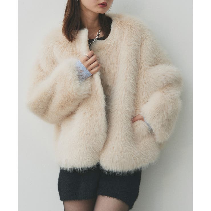 アイボリー | 【2025AW新作】ノーカラーフェイクファーコート | ad thie