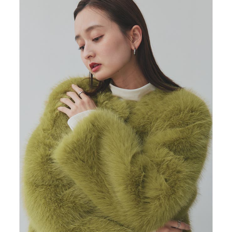 ライトグリーン | 【2025AW新作】ノーカラーフェイクファーコート | ad thie