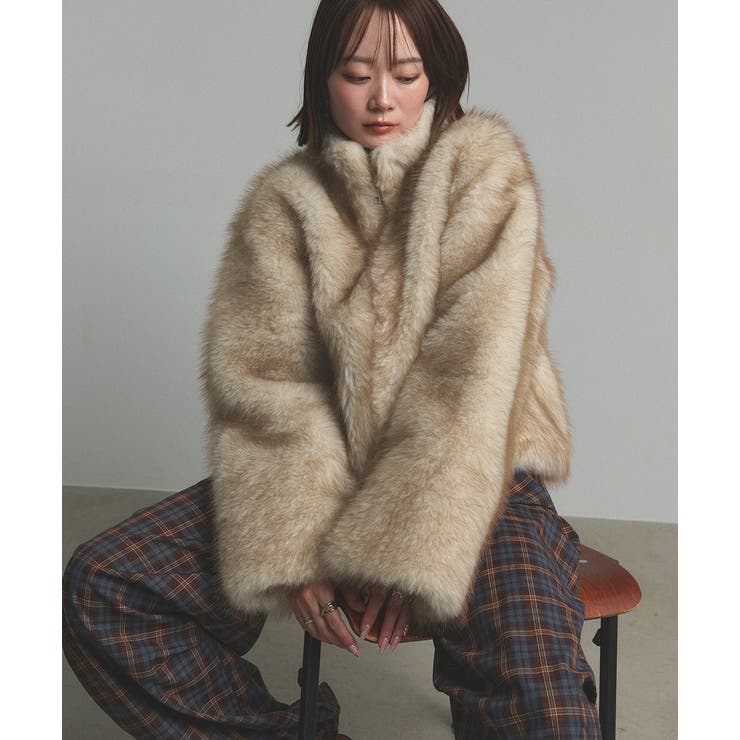 スタンドカラーフェイクファーコート | ad thie | 詳細画像14 