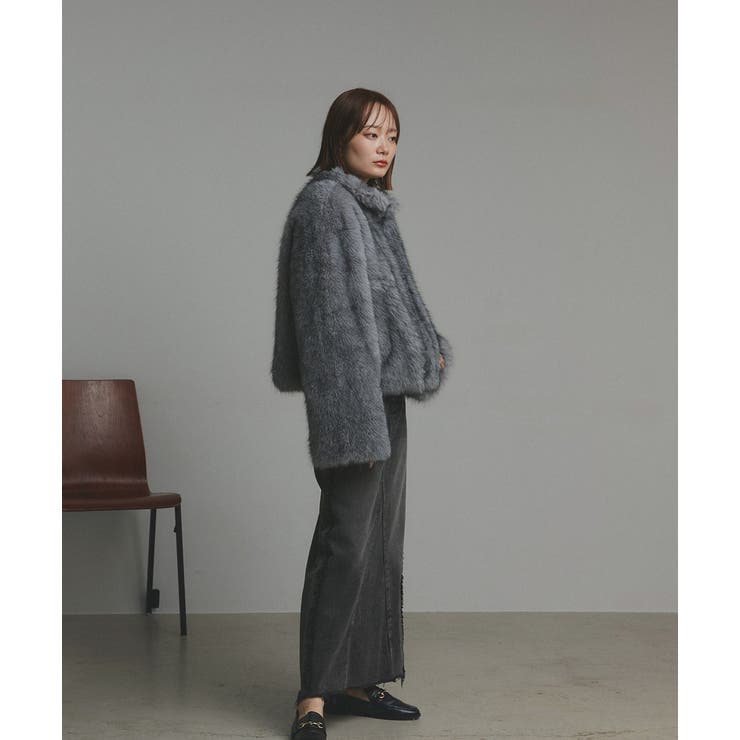 スタンドカラーフェイクファーコート | ad thie | 詳細画像30 