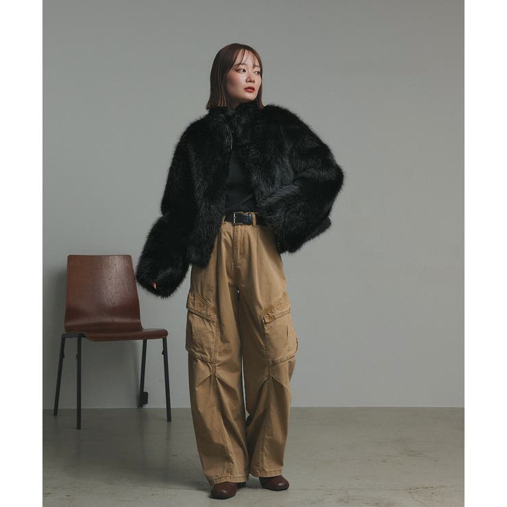 スタンドカラーフェイクファーコート | ad thie | 詳細画像34 