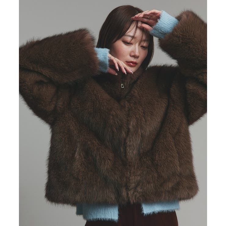 スタンドカラーフェイクファーコート | ad thie | 詳細画像54 