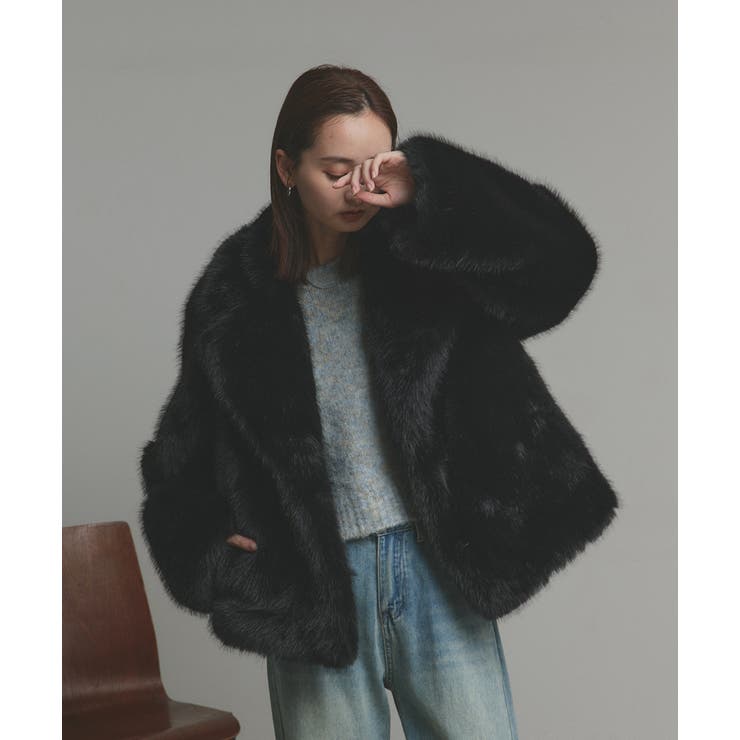ブラック | 【2025AW新作】テーラードカラーフェイクファーコート | ad thie