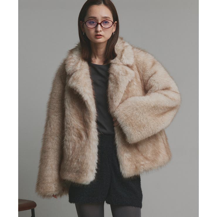 ベージュ | 【2025AW新作】テーラードカラーフェイクファーコート | ad thie
