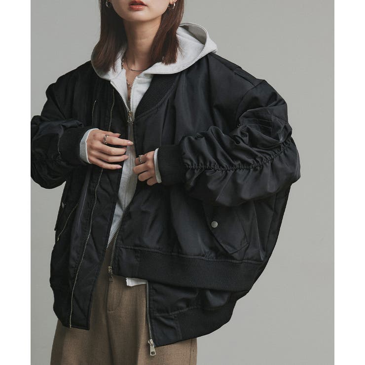 2025AW新作】ギャザーデザインアシンメトリーMA-1[品番：ADEW0005020