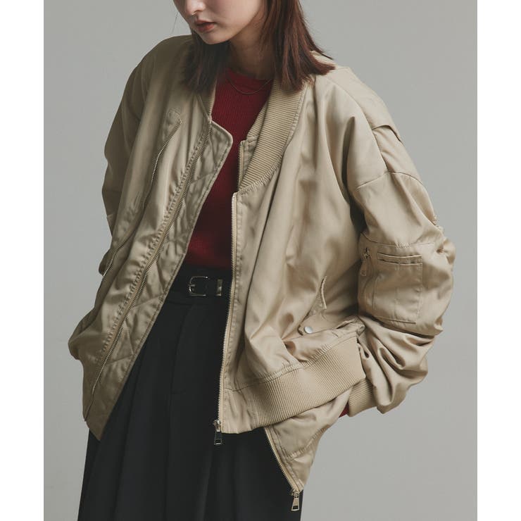 ベージュ | ギャザーデザインアシンメトリーMA-1 | ad thie