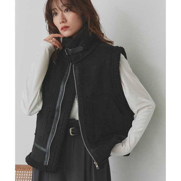 ブラック | ムートンボアベスト | ad thie