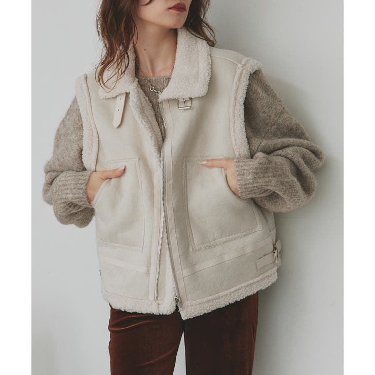 アイボリー | ムートンボアベスト | ad thie