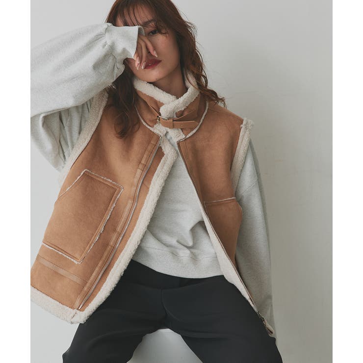 キャメル | ムートンボアベスト | ad thie