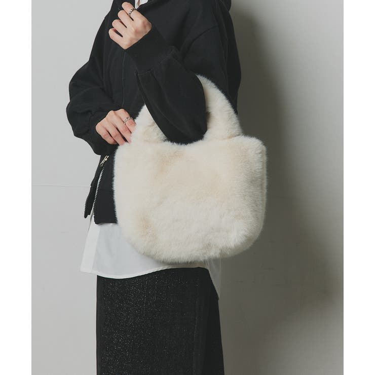 オフホワイト | フェイクファーハンドバッグ | ad thie