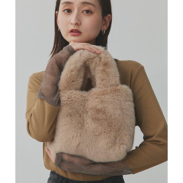 ベージュ | フェイクファーハンドバッグ | ad thie