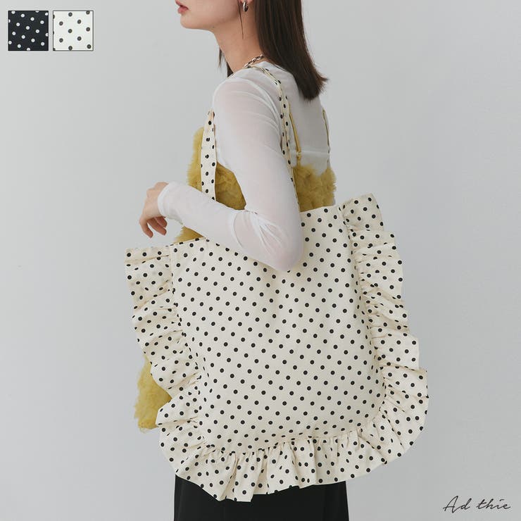 フレームフリルポルカドットスクエアトートバッグ | ad thie | 詳細画像1 