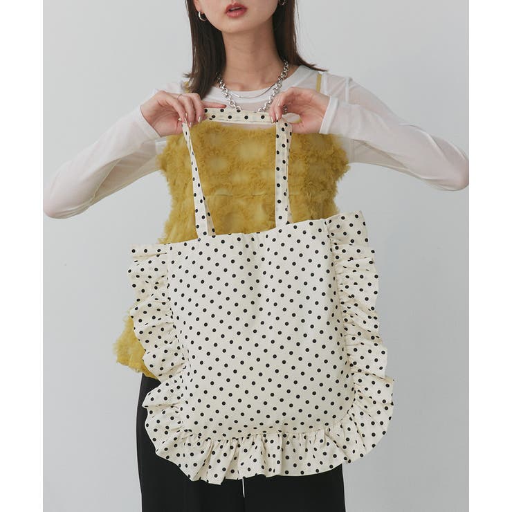 アイボリー | フレームフリルポルカドットスクエアトートバッグ | ad thie