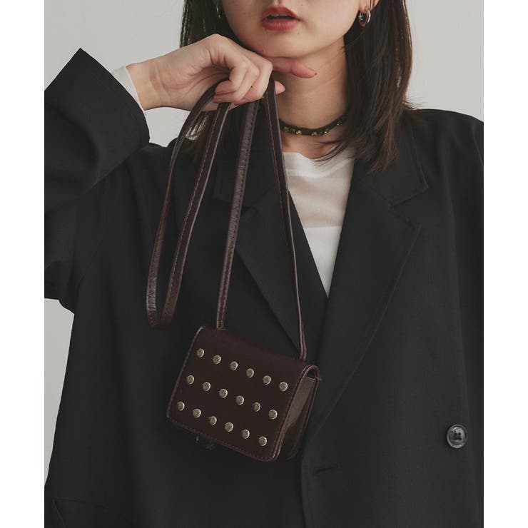 ダークブラウン | スタッズデザインミニショルダーバッグ | ad thie