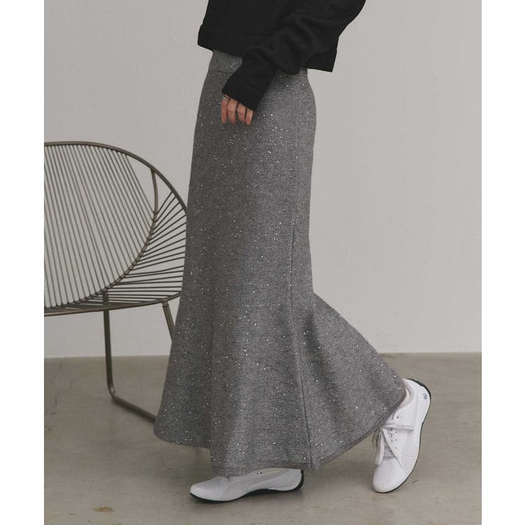 グレー | 【2025AW新作】スパンコールラメニットロングスカート	 | ad thie