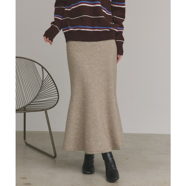 ベージュ | 【2025AW新作】スパンコールラメニットロングスカート	 | ad thie