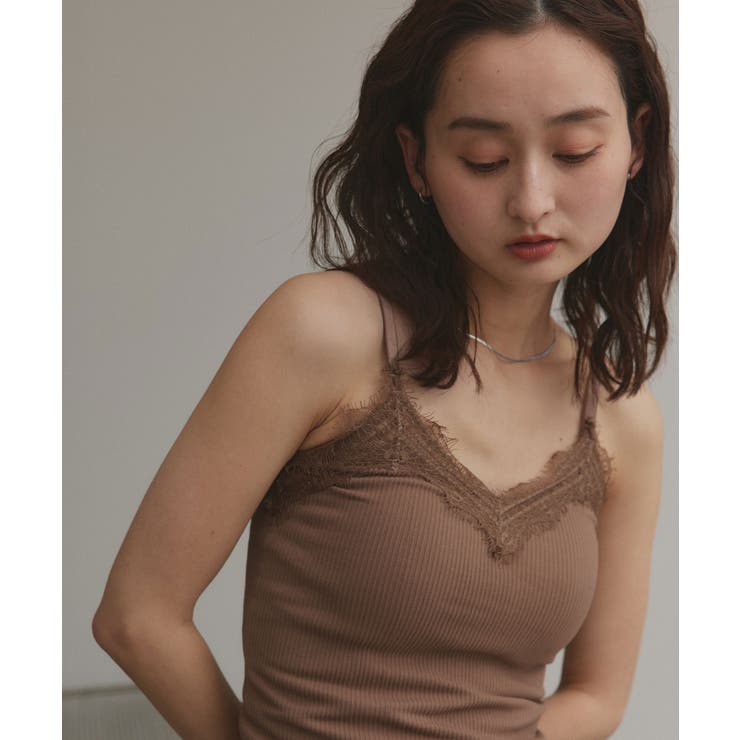ライトブラウン | 裏起毛レース切り替えキャミソール | ad thie
