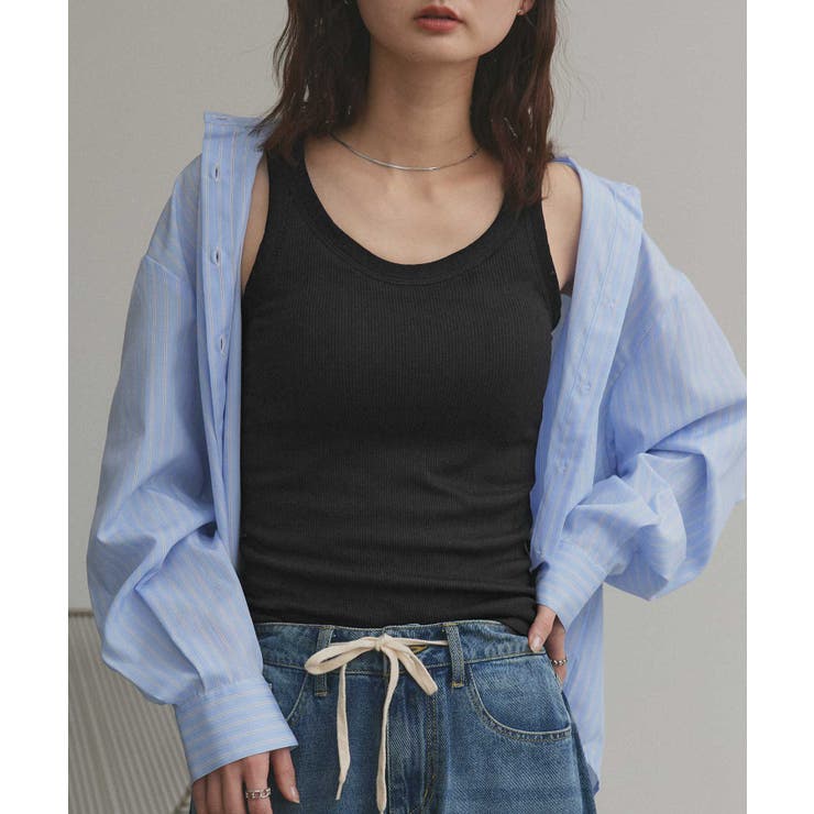 ブラック | 裏起毛リブタンクトップ | ad thie