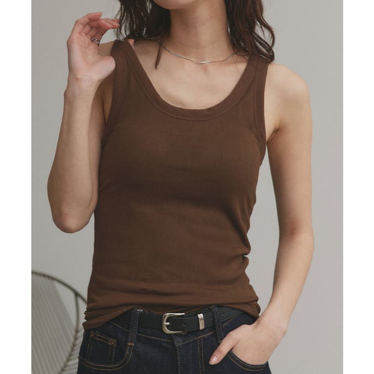 ブラウン | 裏起毛リブタンクトップ | ad thie