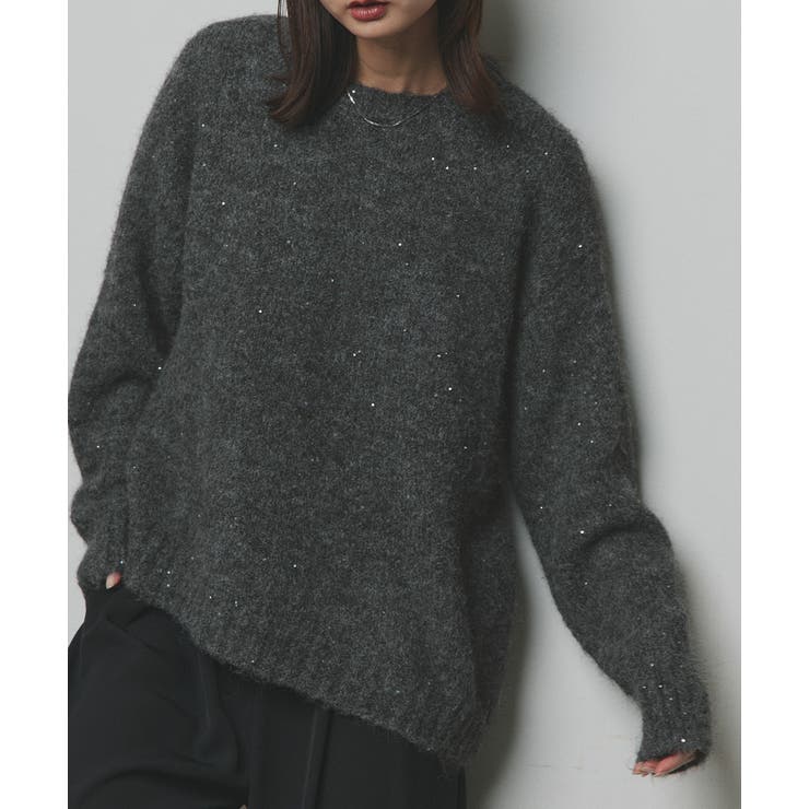 【2025AW新作】アシメヘムスパンコールニットトップス	 | ad thie | 詳細画像16 