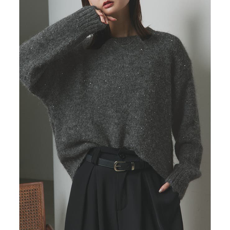 【2025AW新作】アシメヘムスパンコールニットトップス	 | ad thie | 詳細画像19 