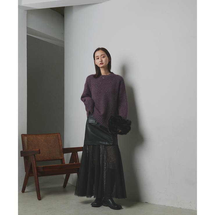 【2025AW新作】アシメヘムスパンコールニットトップス	 | ad thie | 詳細画像33 