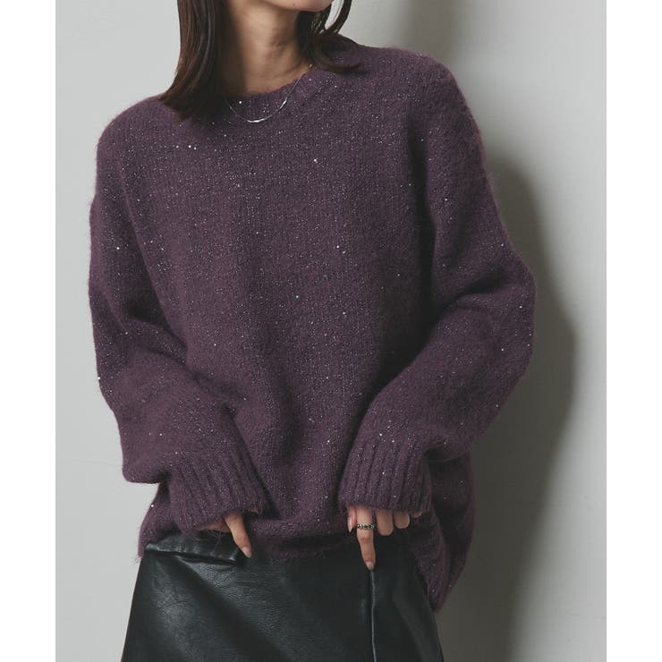 パープル | 【2025AW新作】アシメヘムスパンコールニットトップス	 | ad thie