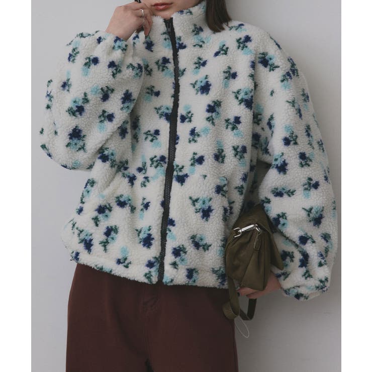 オフホワイト×ブルー | フラワーボアブルゾン | ad thie