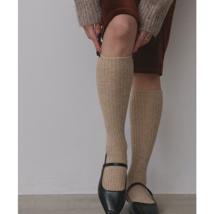 ベージュ | リブニットハイソックス | ad thie