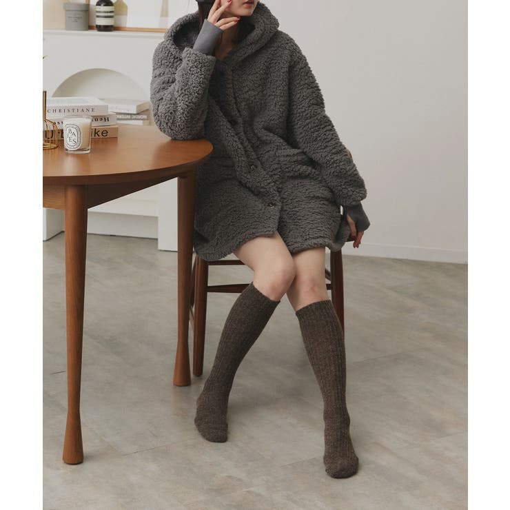 ダークブラウン | リブニットハイソックス | ad thie