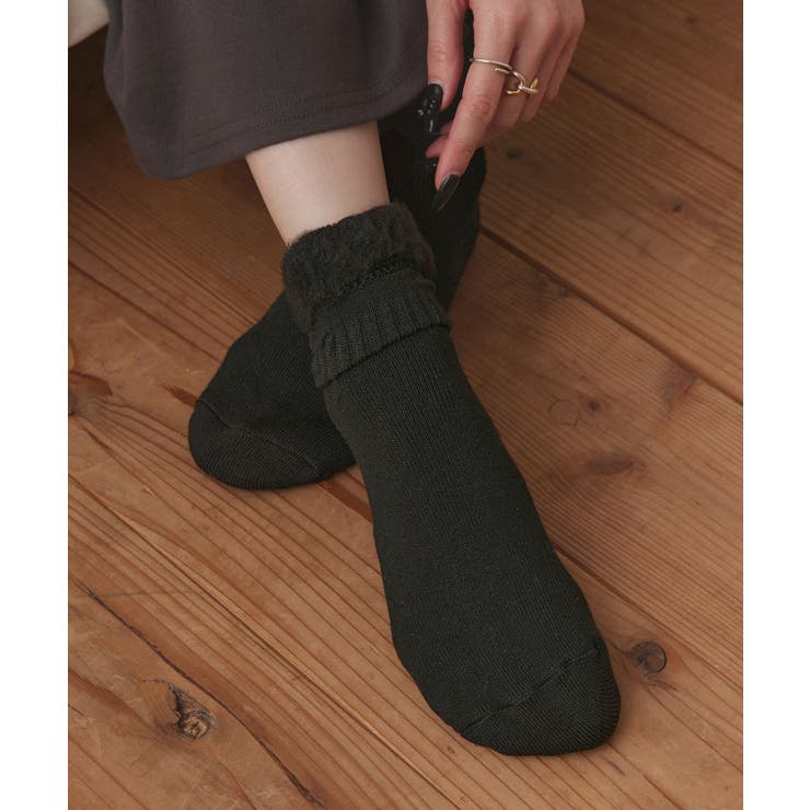 ブラック | 裏シャギークルーソックス | ad thie