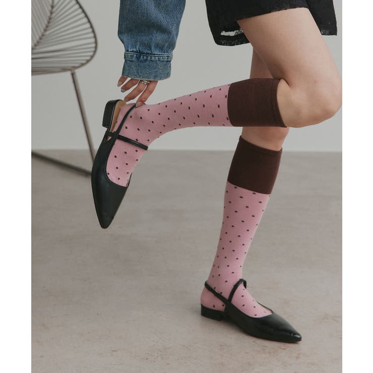 ピンク | 【2026SS新作】バイカラードットクルーソックス | ad thie