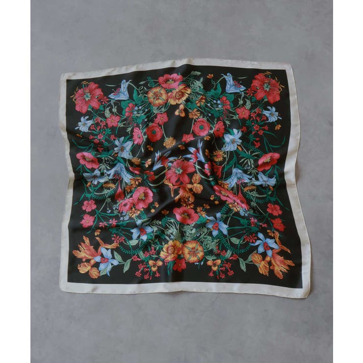 ブラック | 【2026SS新作】シルクタッチ花柄大判スカーフ | ad thie