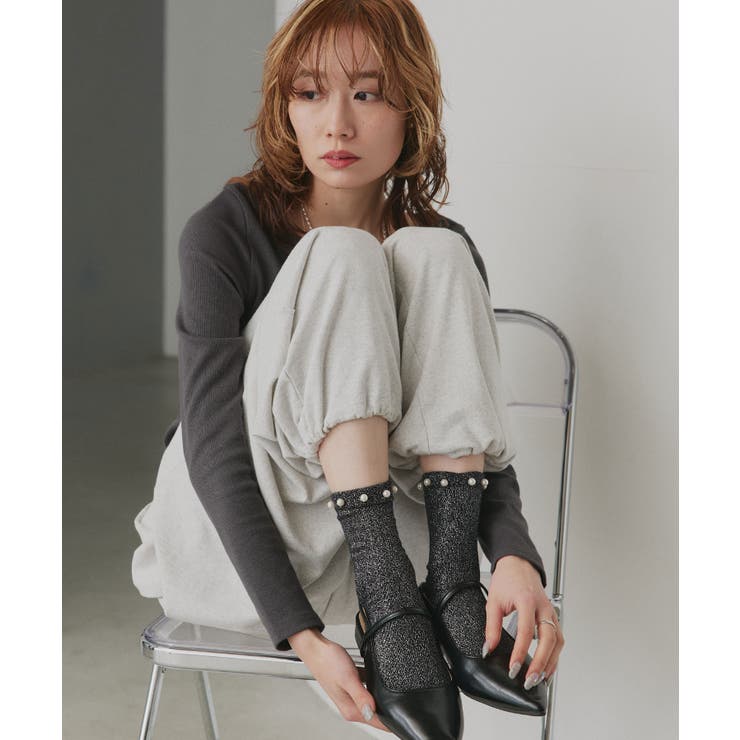 【2026SS新作】パールラメクルーソックス | ad thie | 詳細画像5 