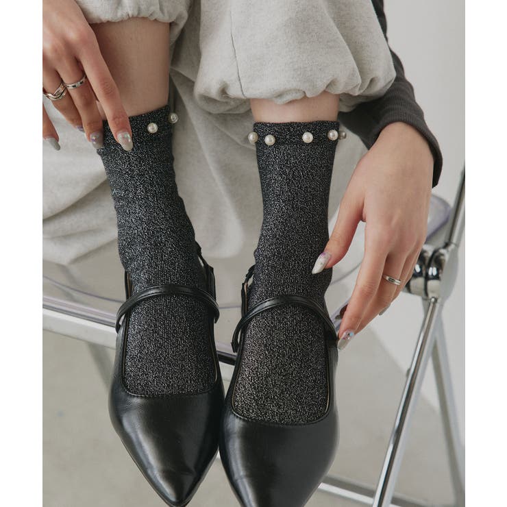 【2026SS新作】パールラメクルーソックス | ad thie | 詳細画像6 